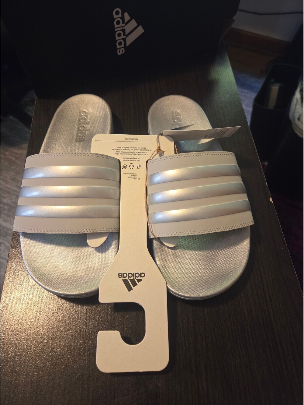 Adidas Adilette Comfort Silver Slide Sandals Womens Size 7 NWT